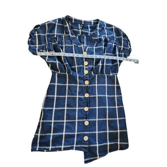 Zara TRF Women's Size M Blue Plaid Button Up Shirtdress Uneven Hem - Picture 7 of 8
